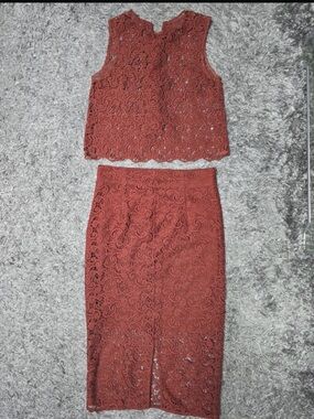 Zara Rust Lace Pencil Skirt Set